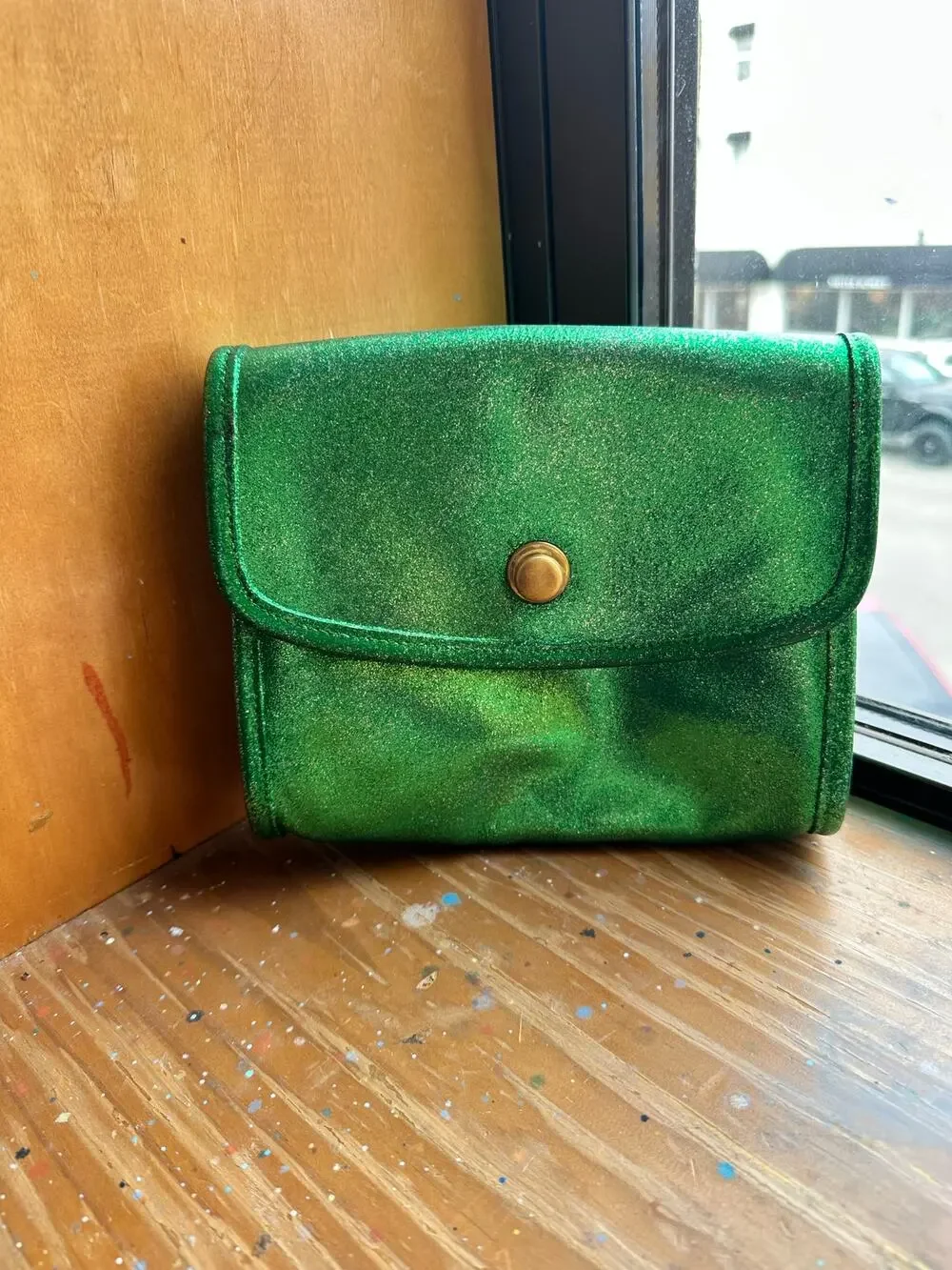 Vintage COACH UPCYCLED Metallic Glitter Green Chrystie Spring Lock Brass Bag